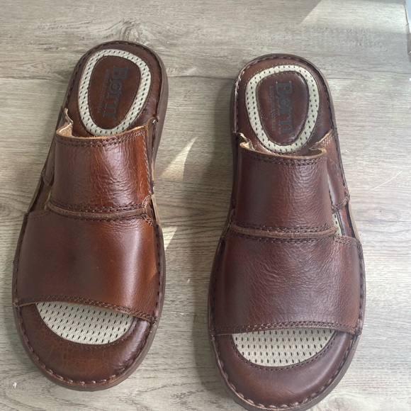 Born Men's Rich Brown Leather Slide Sandals - Picture 1 of 5